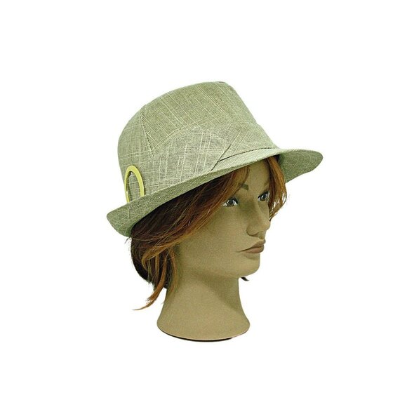 Linen Fedora Fashion Hat Oval Gold Ring On Side Beige & Gold Specks Unisex OSFM main image 7